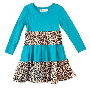 Lily & Londyn's Dress Girls Size 3T Aqua Cheetah‎ Print Tiered Long Sleeve